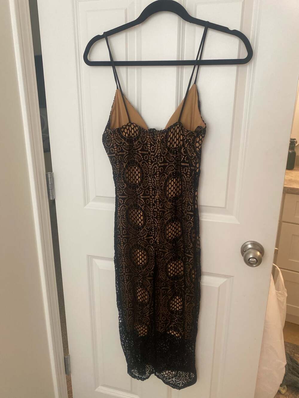 Papaya Black Crochet Lace Midi Dress with Nude Lining